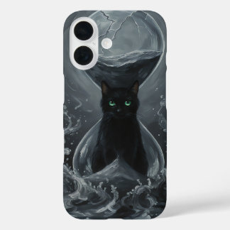 Funda iPhone 16 Hourglass eterno: El gato negro del tiempo