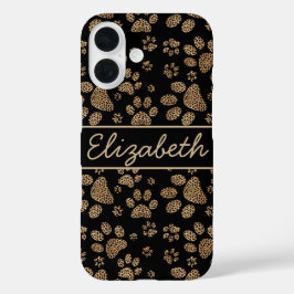 Funda iPhone 16 Huellas de patas de lunares de leopardo personaliz