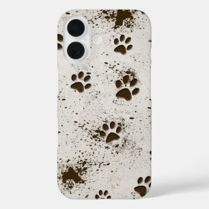 Funda iPhone 16 Huellas de patas de perro embarradas