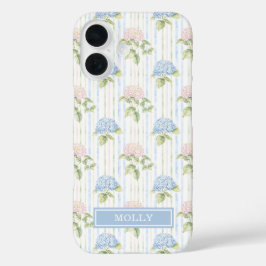 Funda iPhone 16 Hydrangea Azul Aquarela Personalizada con Rayas