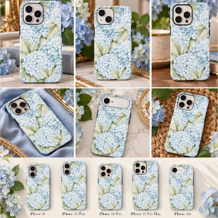 Funda iPhone 16 Hydrangea Azul Elegante Acuarela