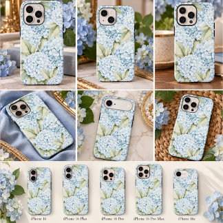Funda iPhone 16 Hydrangea Azul Elegante Acuarela