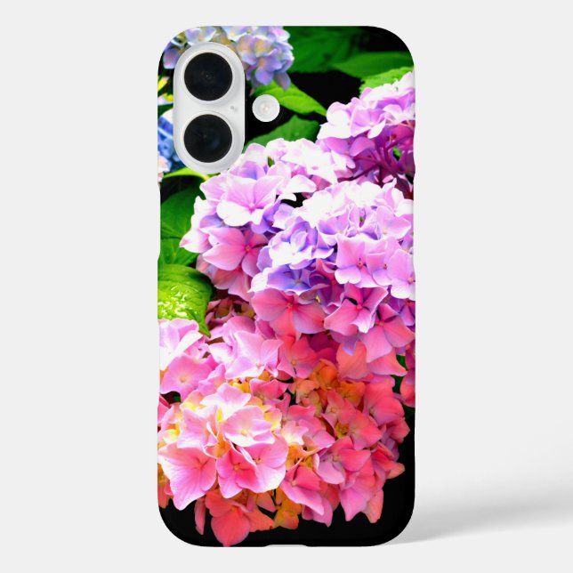Funda iPhone 16 Hydrangea garden, rosa, azul, violeta floral (Reverso )