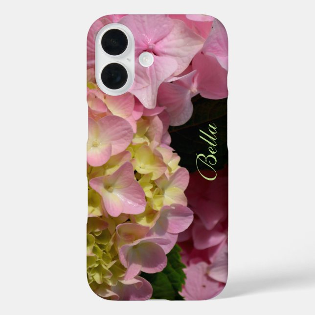 Funda iPhone 16 Hydrangeas rosa y crema (Reverso )