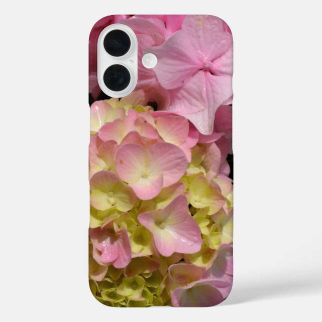 Funda iPhone 16 Hydrangeas rosa y crema (Reverso )
