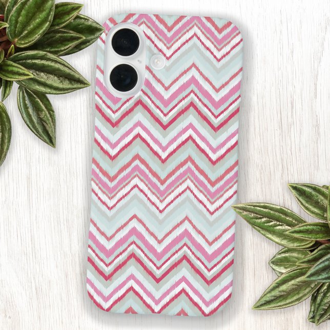 Funda iPhone 16 Ikat Moderno Tiras Chevron Resumen Geométrico (Modern abstract Ikat chevron zigzag geometric stripe cell phone case)