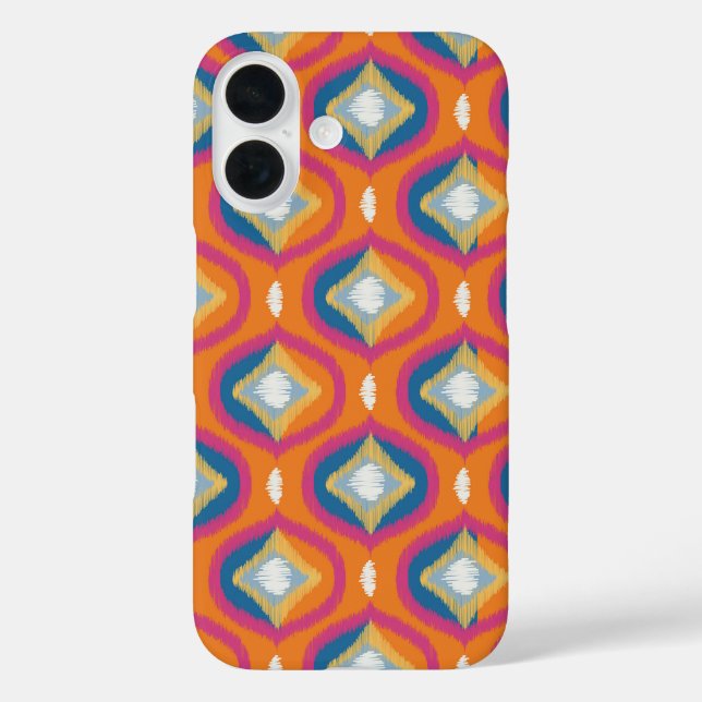 Funda iPhone 16 Ikat Series Ogee Blue-Naranja (Reverso )