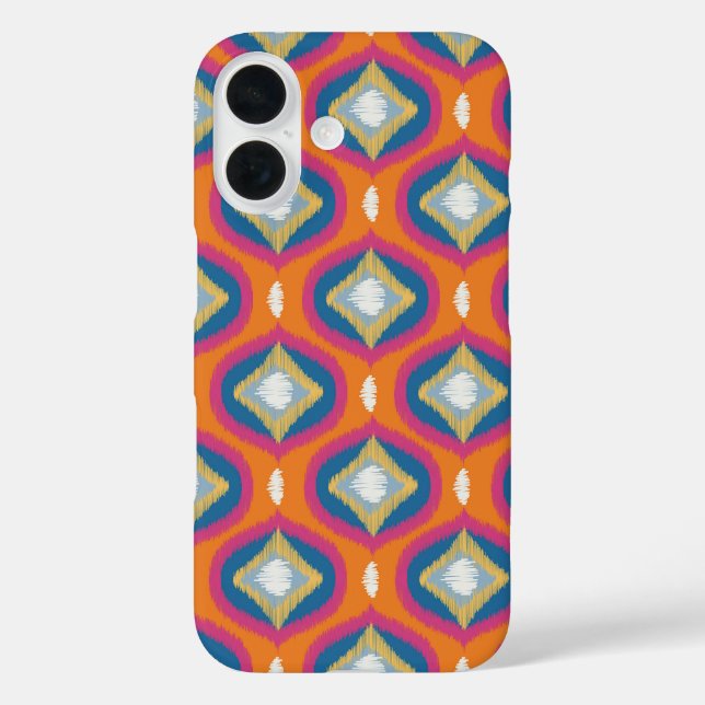 Funda iPhone 16 Ikat Series Ogee Naranja Blue (Reverso )