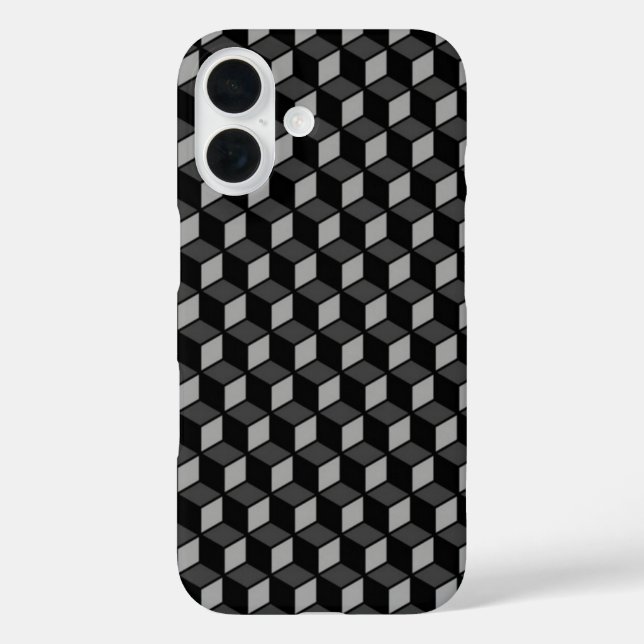 Funda iPhone 16 Ilusión óptica en negro 3D (Reverso )