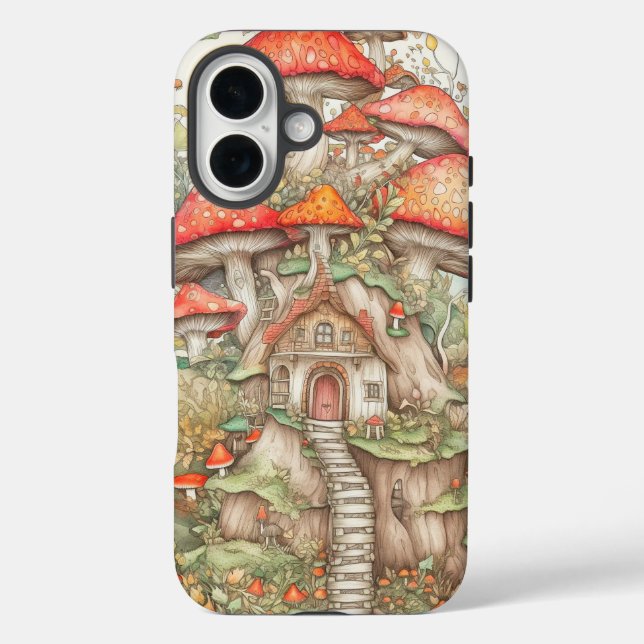 Funda iPhone 16 Ilustracion artístico creativo de hongos para vivi (Reverso )
