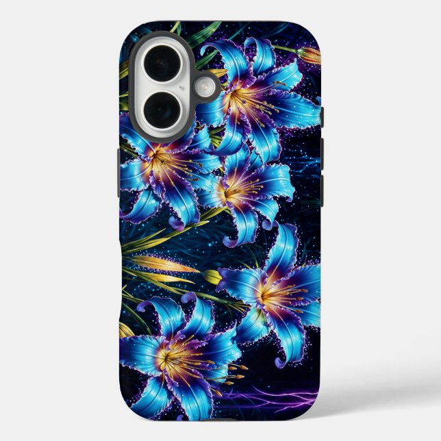 Funda iPhone 16 Ilustracion bioluminiscente de jardín nocturno (Reverso )