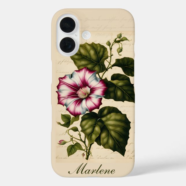Funda iPhone 16 Ilustración Botánica de Dondiego de Día (Reverso )
