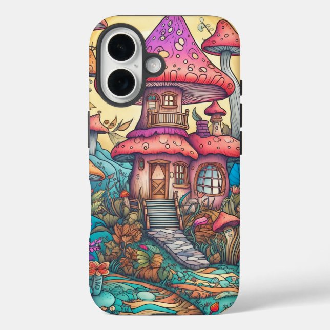 Funda iPhone 16 Ilustracion Cute Creative Mushroom Hut (Reverso )