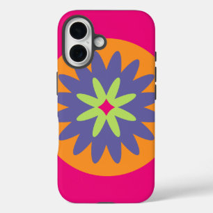 Funda iPhone 16 ilustración de formas florales naranja y rosa