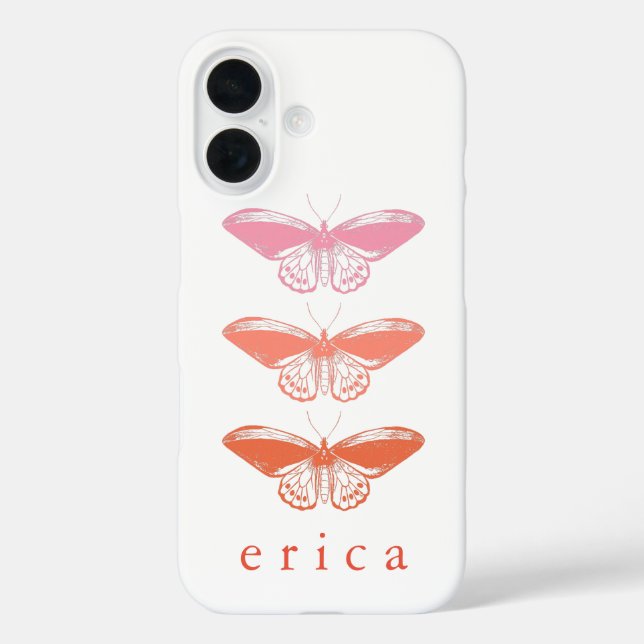 Funda iPhone 16 Ilustracion de mariposa rosa de época (Reverso )