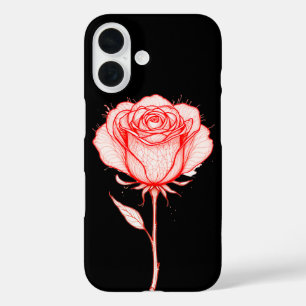 Funda iPhone 16 Ilustración de Rosa Roja con Fondo Negro