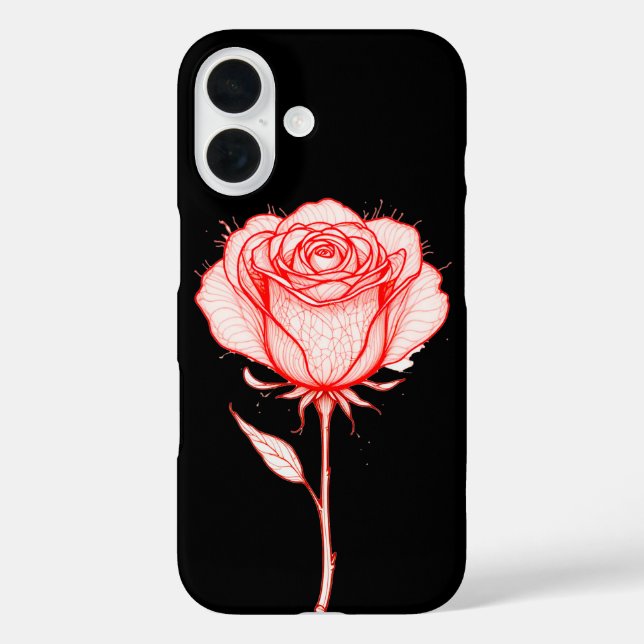 Funda iPhone 16 Ilustración de Rosa Roja con Fondo Negro (Reverso )