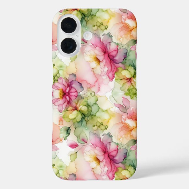 Funda iPhone 16 Ilustracion de tinta para alcohol de las flores pa (Reverso )