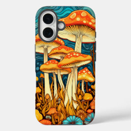 Funda iPhone 16 Ilustracion Forestal Artístico Retro Mushroom
