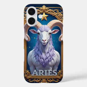 Funda iPhone 16 Ilustración majestuosa de Aries con adornos dorado