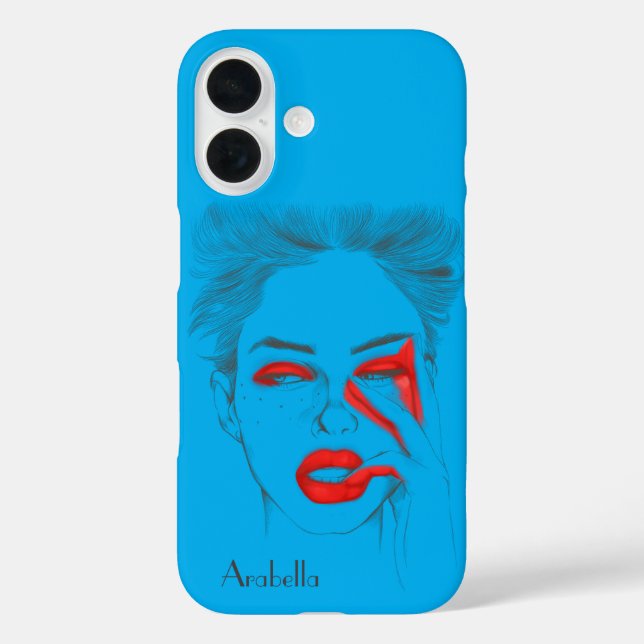 Funda iPhone 16 Ilustracion retro personalizado - azul (Reverso )