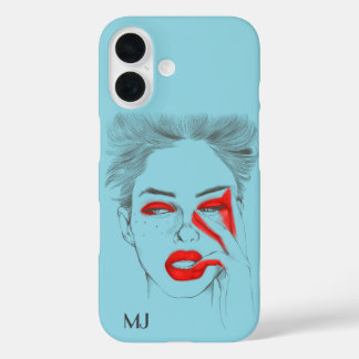 Funda iPhone 16 Ilustracion retro personalizado - azul bebé