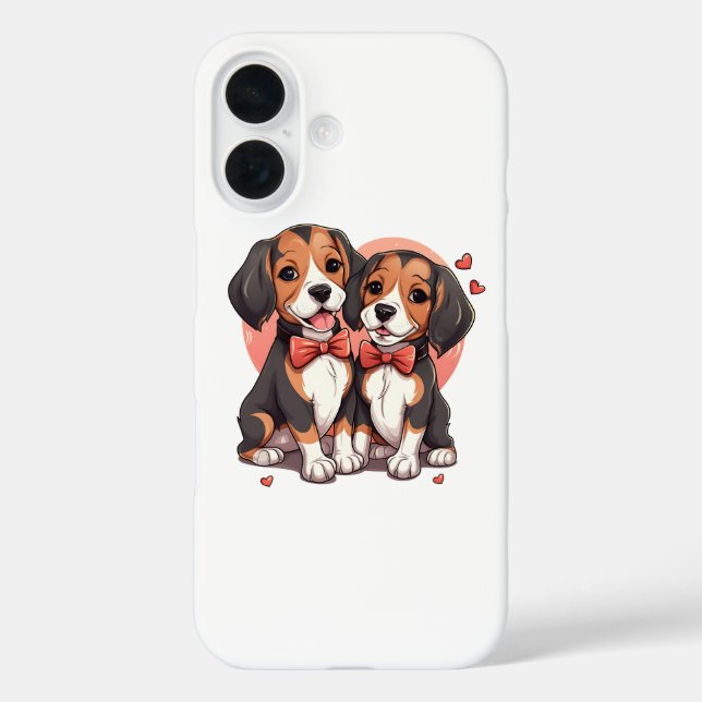 Funda iPhone 16 Ilustracion romántico beagle pipa amor (Reverso )