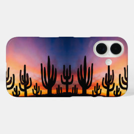 Funda iPhone 16 Imagen del amanecer del cactus en el paisaje del d