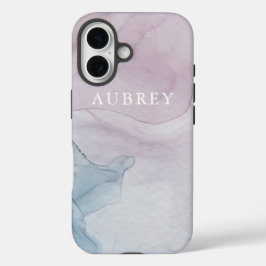 Funda iPhone 16 Impresión abstracta de color púrpura con nombre