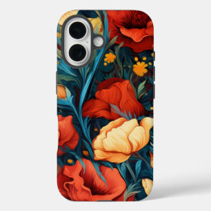 Funda iPhone 16 Impresión botánica de flores amarillas y rojas
