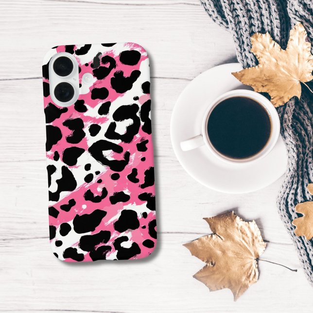 Funda iPhone 16 Impresión de animal de leopardo guepardo rosa negr (Bold Pink Black Leopard Cheetah Animal Print iPhone case for iPhone 16 15 14 13 12 11)