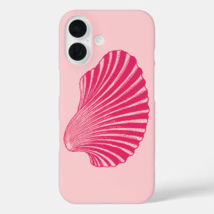 Funda iPhone 16 Impresión de bloques de conchas de vieira, fucsia 