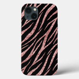Funda iPhone 16 Impresión de cebra de lujo negro Rosa dorado de lu