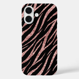 Funda iPhone 16 Impresión de cebra de lujo negro Rosa dorado de lu