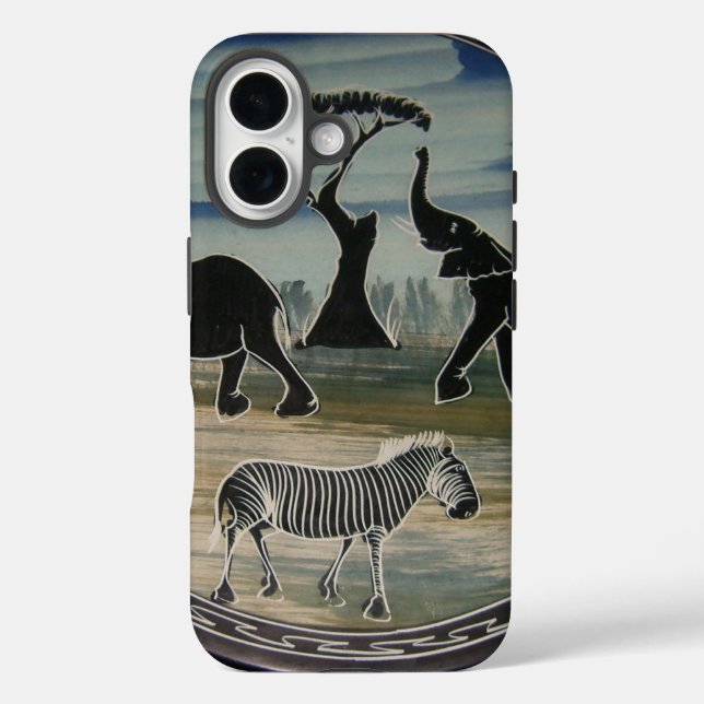 Funda iPhone 16 Impresión de elefantes africanos (Reverso )