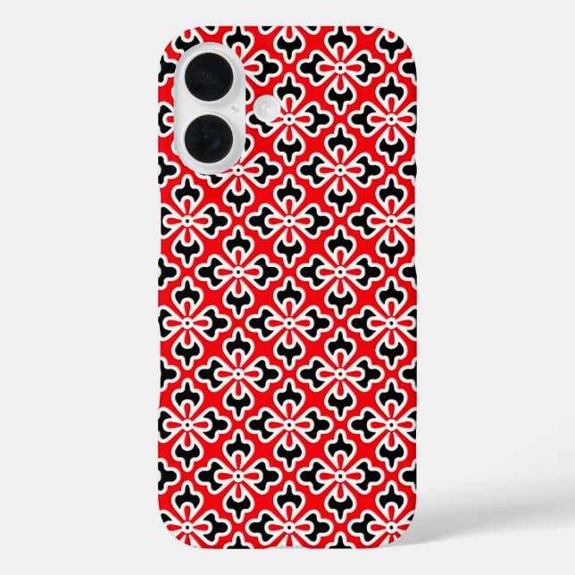 Funda iPhone 16 Impresión de kimono floral, rojo, negro y blanco (Reverso )