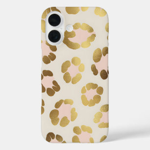 Funda iPhone 16 Impresión de leopardo rosa pastel y dorado Chic An