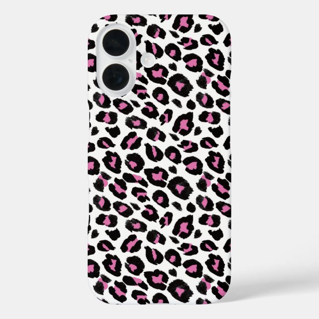 Funda iPhone 16 Impresión de leopardo rosa y negro (Reverso )