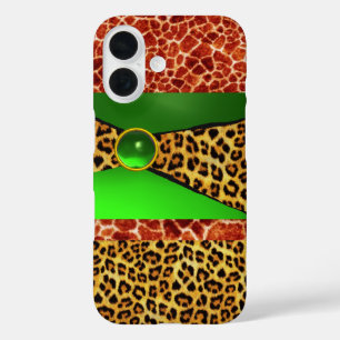 FUNDA iPhone 16 IMPRESIÓN GIRAFFE LEOPARD SKIN GREEN EMERALD GEM