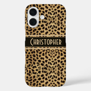 Funda iPhone 16 Impresión personalizada de piel de leopardo