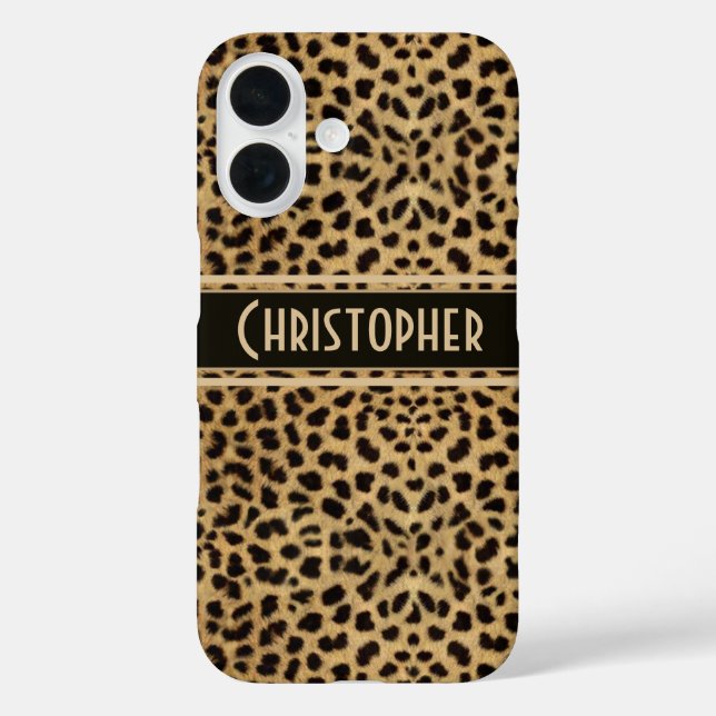 Funda iPhone 16 Impresión personalizada de piel de leopardo (Reverso )
