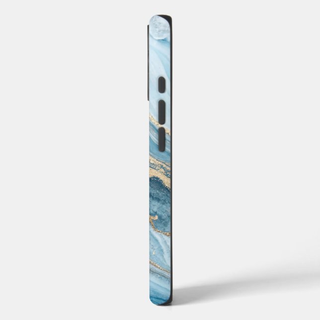 Funda iPhone 16 "Impresionante Resumen de textura de mármol azul y (Reverso / Izquierdo )