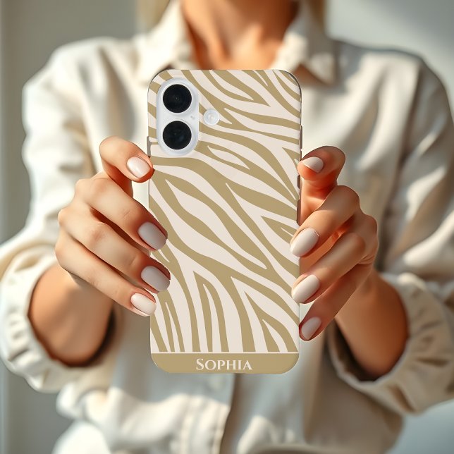 Funda iPhone 16 Imprimir cebra-beige- (zebra print neutral phone case)