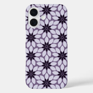 Funda iPhone 16 Imprimir en bloque flores de mosaico púrpura