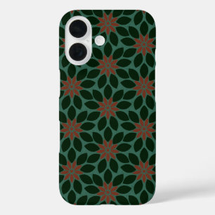 Funda iPhone 16 Imprimir en bloque Flores de mosaico rojo verde os