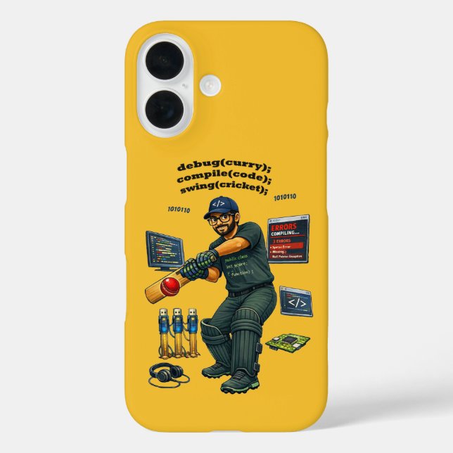 Funda iPhone 16 Indian Software Engineer Coder Playing Cricket URM (Reverso )