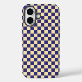 Funda iPhone 16 Indigo and butter checkerboard pattern