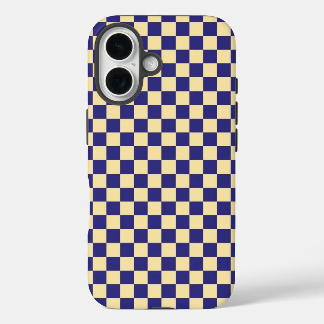 Funda iPhone 16 Indigo and butter checkerboard pattern (Reverso )