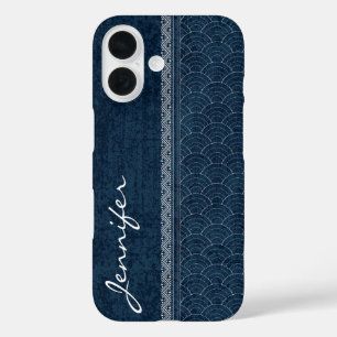 Funda iPhone 16 Indigo Sashiko Pattern Nombre del bordado japonés