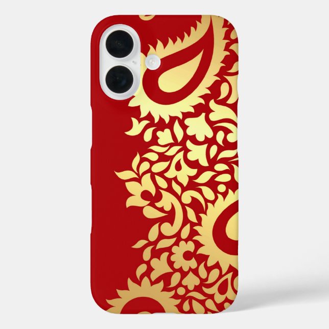 Funda iPhone 16 Indio de los Golden Red Paisleys (Reverso )